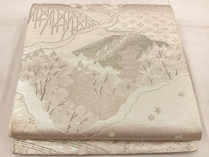 平和屋着物◎六通柄袋帯 風景文 プラチナ箔純銀二重織 正絹 逸品 BAAW6070mz