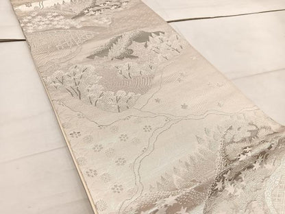 平和屋着物◎六通柄袋帯 風景文 プラチナ箔純銀二重織 正絹 逸品 BAAW6070mz