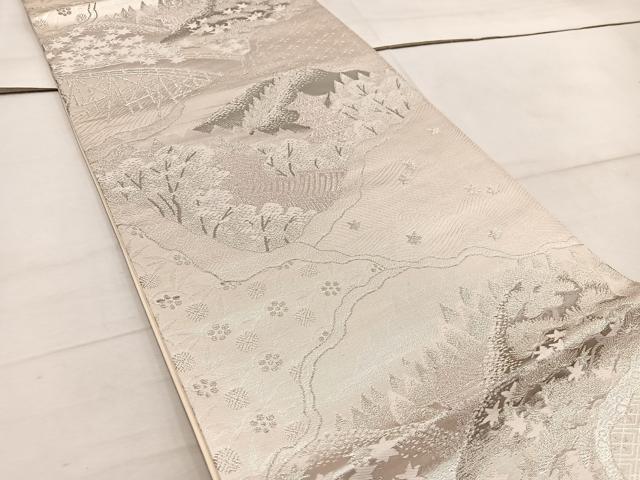平和屋着物◎六通柄袋帯 風景文 プラチナ箔純銀二重織 正絹 逸品 BAAW6070mz