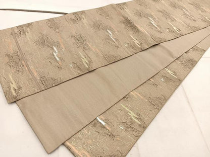 平和屋着物◎六通柄 京袋帯 本袋帯 立波花鳥文 金銀糸 正絹 逸品 BAAW6082mz
