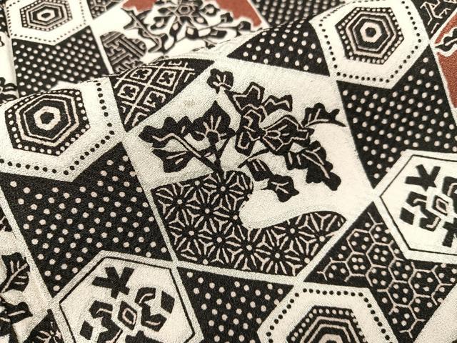 平和屋着物■上質な小紋　亀甲花文　黒地　正絹　逸品　BAAW6093mz