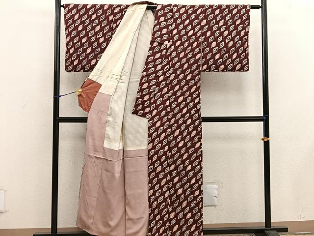 平和屋着物■上質な小紋　ろうけつ染め　草葉文　正絹　逸品　BAAW6099mz