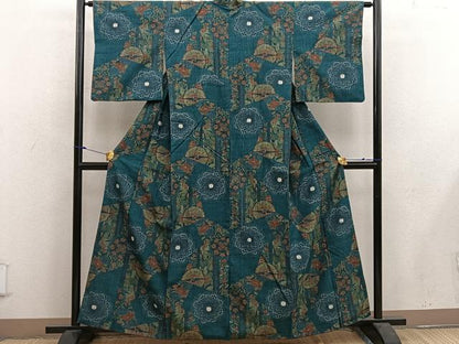 平和屋着物■上質な紬　飛鶴花文　正絹　逸品　BAAW6104mz