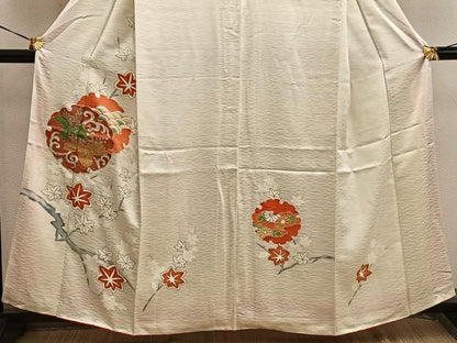 平和屋着物■訪問着 駒刺繍 雪輪枝楓文 金彩 正絹 逸品 BAAW6117mz