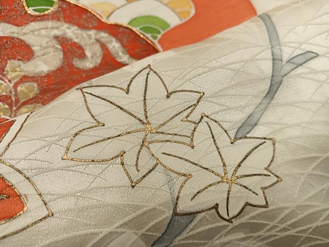 平和屋着物■訪問着 駒刺繍 雪輪枝楓文 金彩 正絹 逸品 BAAW6117mz