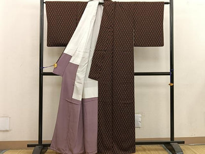 平和屋着物■上質な小紋 幾何学文様 黒地 正絹 逸品 BAAW6122mz