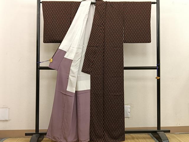 平和屋着物■上質な小紋 幾何学文様 黒地 正絹 逸品 BAAW6122mz