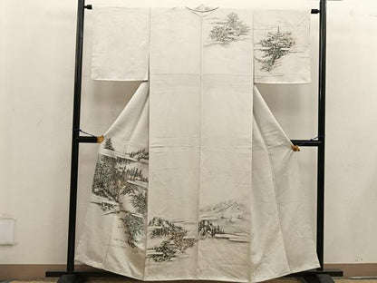 平和屋着物■訪問着 手描き 樹林風景文 正絹 逸品 未使用 BAAW6148mz