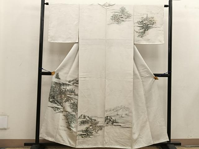 平和屋着物■訪問着 手描き 樹林風景文 正絹 逸品 未使用 BAAW6148mz