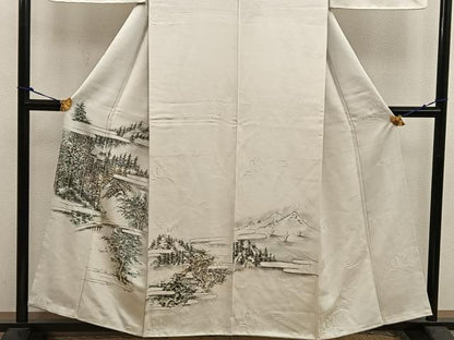 平和屋着物■訪問着 手描き 樹林風景文 正絹 逸品 未使用 BAAW6148mz