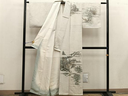 平和屋着物■訪問着 手描き 樹林風景文 正絹 逸品 未使用 BAAW6148mz