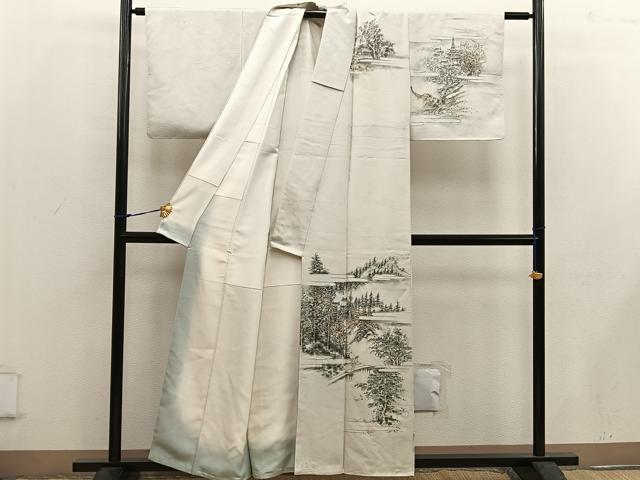 平和屋着物■訪問着 手描き 樹林風景文 正絹 逸品 未使用 BAAW6148mz