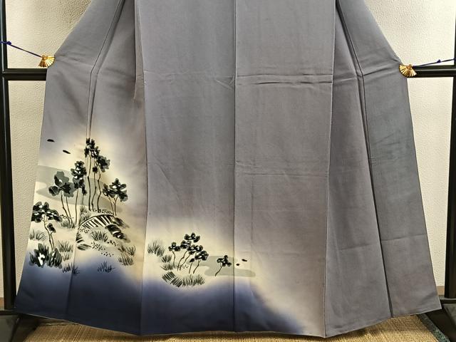 平和屋着物■訪問着 手描き 枝葉文 暈し染め 正絹 逸品 BAAW6160mz
