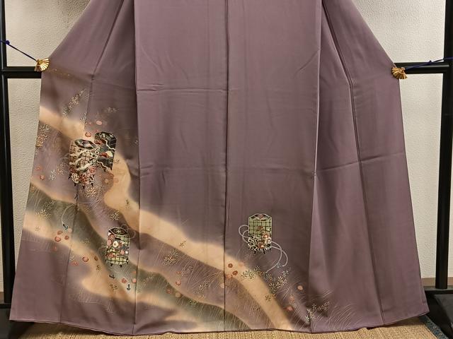 平和屋着物■訪問着 貝桶飛鶴花文 暈し染め 金彩 正絹 逸品 BAAW6168mz