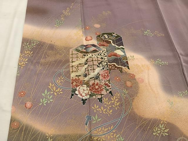 平和屋着物■訪問着 貝桶飛鶴花文 暈し染め 金彩 正絹 逸品 BAAW6168mz