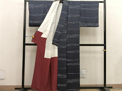 平和屋着物■上質な小紋 横段文 正絹 逸品 BAAW6206mz