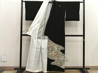 平和屋着物■豪華黒留袖 刺繍 飛鶴花文 金彩 正絹 逸品 BAAW6209mz