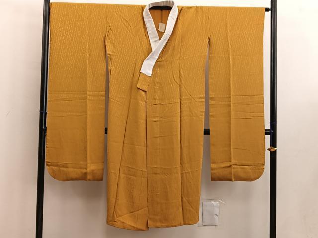 平和屋着物●振袖用長襦袢　無双仕立て　草葉地紋　黄朽葉色　半衿刺繍　正絹　逸品　BAAW6213mz