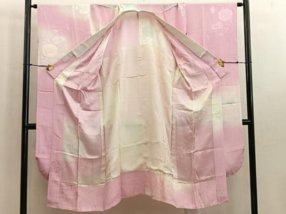 平和屋着物●振袖用長襦袢　無双仕立て　草花文　暈し染め　正絹　逸品　BAAW6223mz