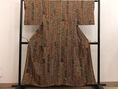 平和屋着物■上質な小紋 型染め 風景花文 鬼しぼ縮緬 正絹 逸品 BAAW6237mz