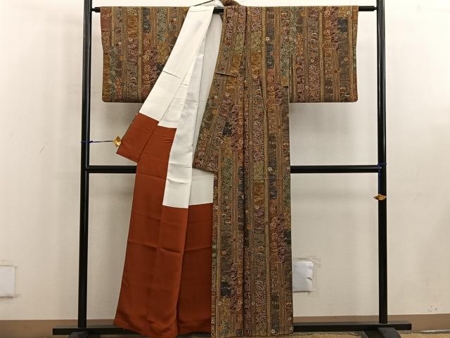 平和屋着物■上質な小紋 型染め 風景花文 鬼しぼ縮緬 正絹 逸品 BAAW6237mz