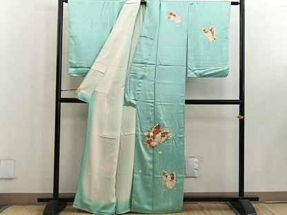 平和屋着物■訪問着 駒刺繍 舞蝶花文 金彩 正絹 逸品 BAAW6239mz