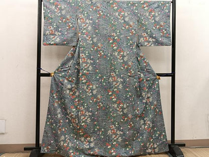 平和屋着物■上質な小紋　紬地　菊花文　正絹　逸品　BAAW6262mz