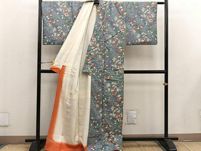 平和屋着物■上質な小紋　紬地　菊花文　正絹　逸品　BAAW6262mz