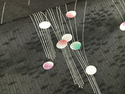 平和屋着物■上質な小紋 草葉文 黒地 正絹 逸品 BAAW6263mz