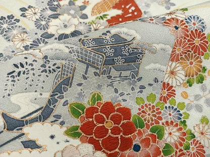 平和屋着物■訪問着 刺繍 御所車花文 金彩 正絹 逸品 BAAW6296mz