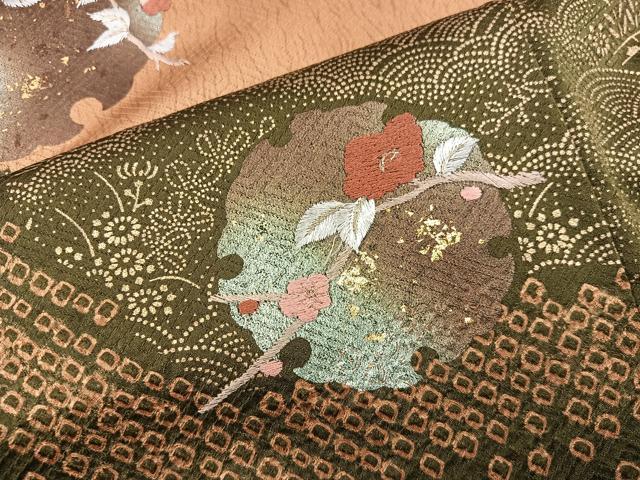 平和屋着物■訪問着 絞り 刺繍 雪輪枝花文 金彩 正絹 逸品 BAAW6306mz