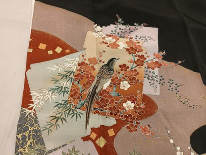 平和屋着物■豪華黒留袖　作家物　休み鳥梅花文　金彩　正絹　逸品　BAAW6320mz