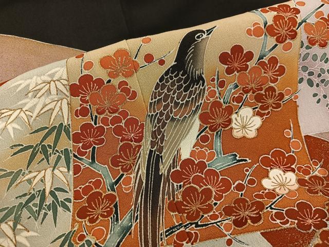 平和屋着物■豪華黒留袖　作家物　休み鳥梅花文　金彩　正絹　逸品　BAAW6320mz