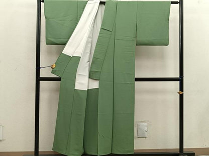 平和屋着物■上質な色無地　老竹色　正絹　逸品　BAAW6329mz