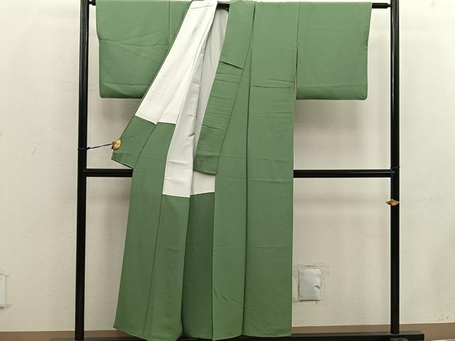 平和屋着物■上質な色無地　老竹色　正絹　逸品　BAAW6329mz
