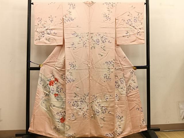 平和屋着物■訪問着 手描き 流水花文 正絹 逸品 BAAW6370mz