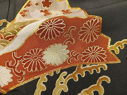 平和屋着物■豪華黒留袖　駒刺繍　扇面菊花文　金彩　正絹　逸品　未使用　BAAW6374mz