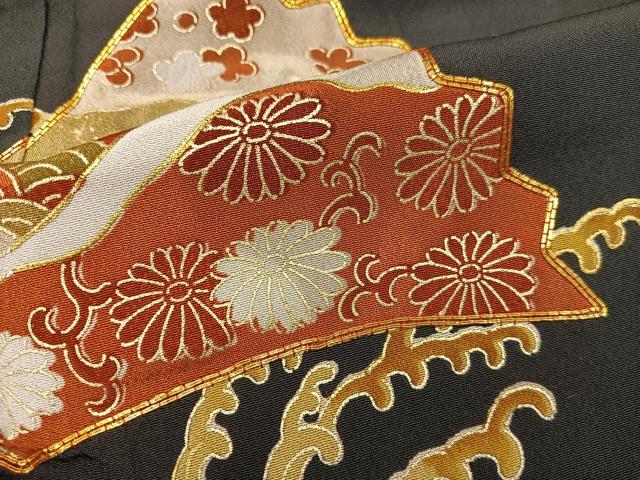 平和屋着物■豪華黒留袖　駒刺繍　扇面菊花文　金彩　正絹　逸品　未使用　BAAW6374mz