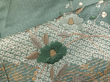 平和屋着物■訪問着　絞り　刺繍　椿　　金彩　正絹　逸品　BAAW6392mz