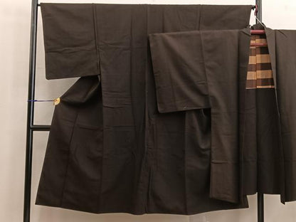 平和屋着物■男性 紬 アンサンブル 栗色 正絹 逸品 BAAW6397mz
