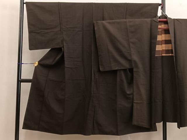 平和屋着物■男性 紬 アンサンブル 栗色 正絹 逸品 BAAW6397mz