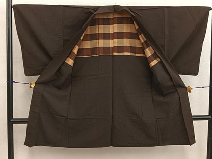 平和屋着物■男性 紬 アンサンブル 栗色 正絹 逸品 BAAW6397mz