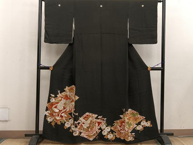平和屋着物■豪華黒留袖 刺繍 鳳凰松皮菱花文 金彩 正絹 逸品 BAAW6412mz
