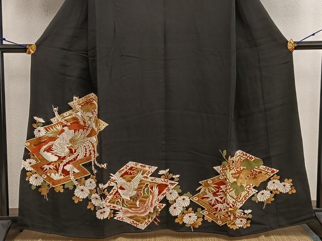 平和屋着物■豪華黒留袖 刺繍 鳳凰松皮菱花文 金彩 正絹 逸品 BAAW6412mz