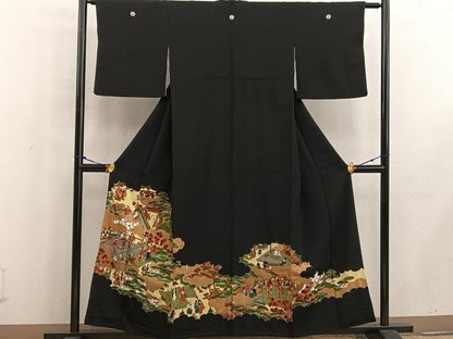 平和屋着物■豪華黒留袖　駒刺繍　人物花文　金彩　正絹　逸品　BAAW6417mz