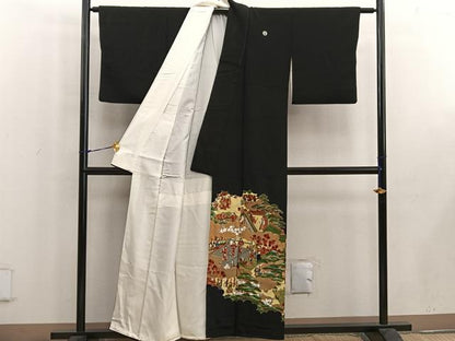 平和屋着物■豪華黒留袖　駒刺繍　人物花文　金彩　正絹　逸品　BAAW6417mz