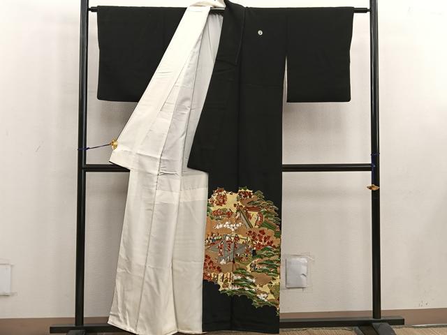 平和屋着物■豪華黒留袖　駒刺繍　人物花文　金彩　正絹　逸品　BAAW6417mz