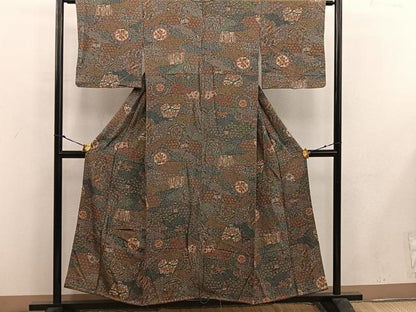 平和屋着物■上質な小紋　更紗陶器花蝶文　正絹　逸品　未使用　BAAW6423mz