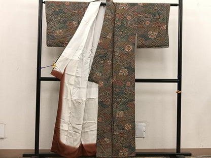 平和屋着物■上質な小紋　更紗陶器花蝶文　正絹　逸品　未使用　BAAW6423mz