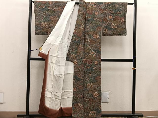 平和屋着物■上質な小紋　更紗陶器花蝶文　正絹　逸品　未使用　BAAW6423mz